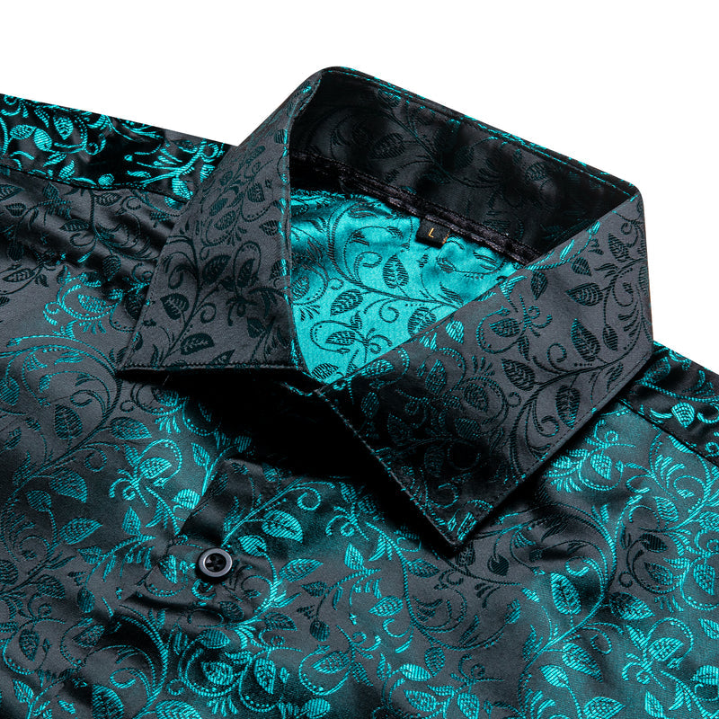 Black and Lake Blue Floral Silk Dress Shirt shirt - Sophisticated Gentlemen