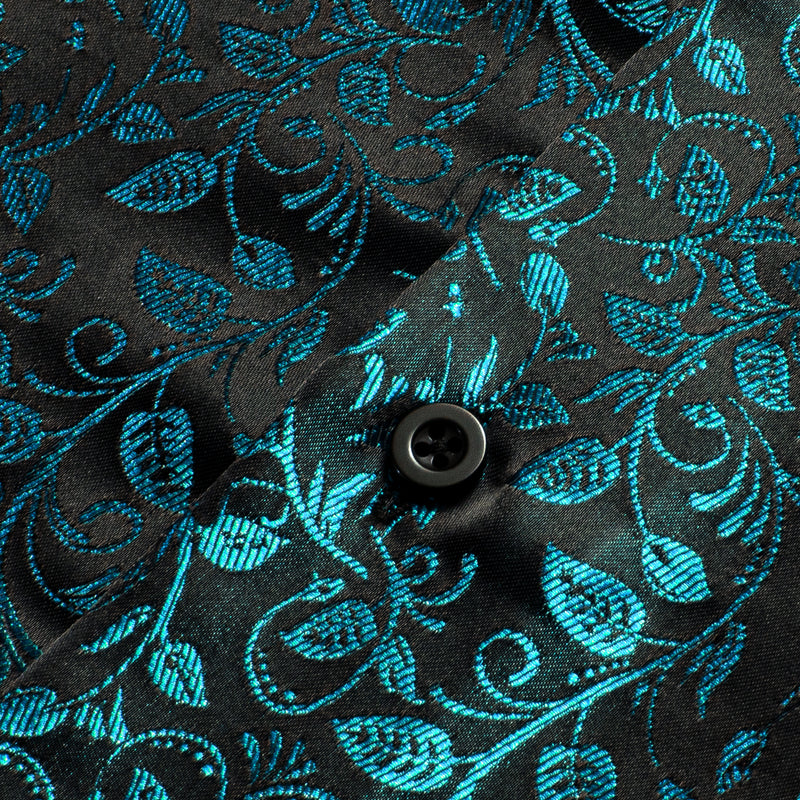 Black and Lake Blue Floral Silk Dress Shirt shirt - Sophisticated Gentlemen