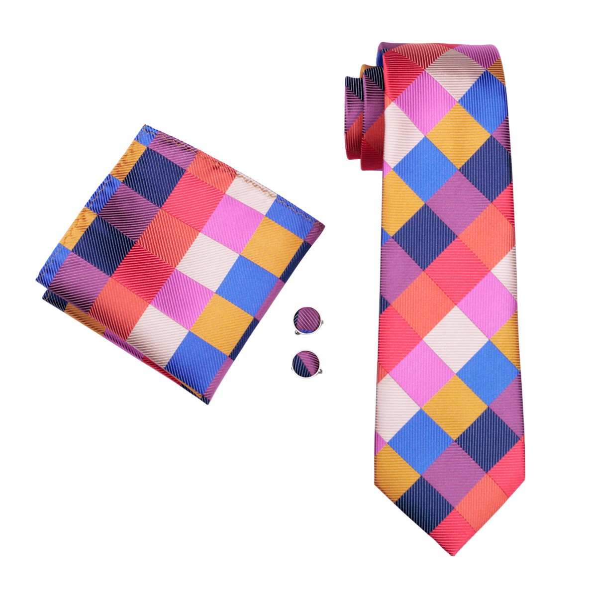 Red Blue Plaid Tie, Pocket Square and Cufflinks Set tie sets - Sophisticated Gentlemen