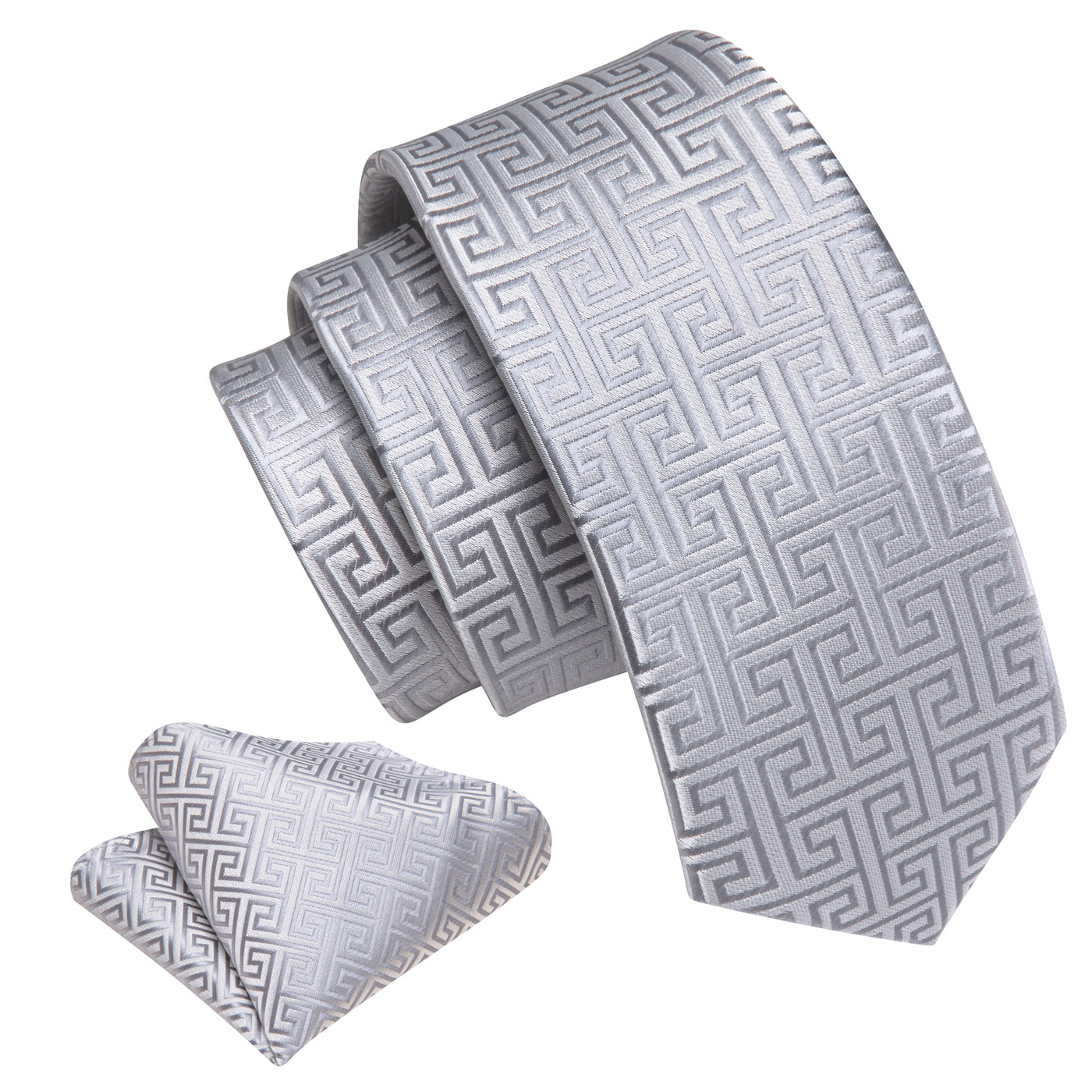 Tie, Pocket Square and Cufflinks In Silver