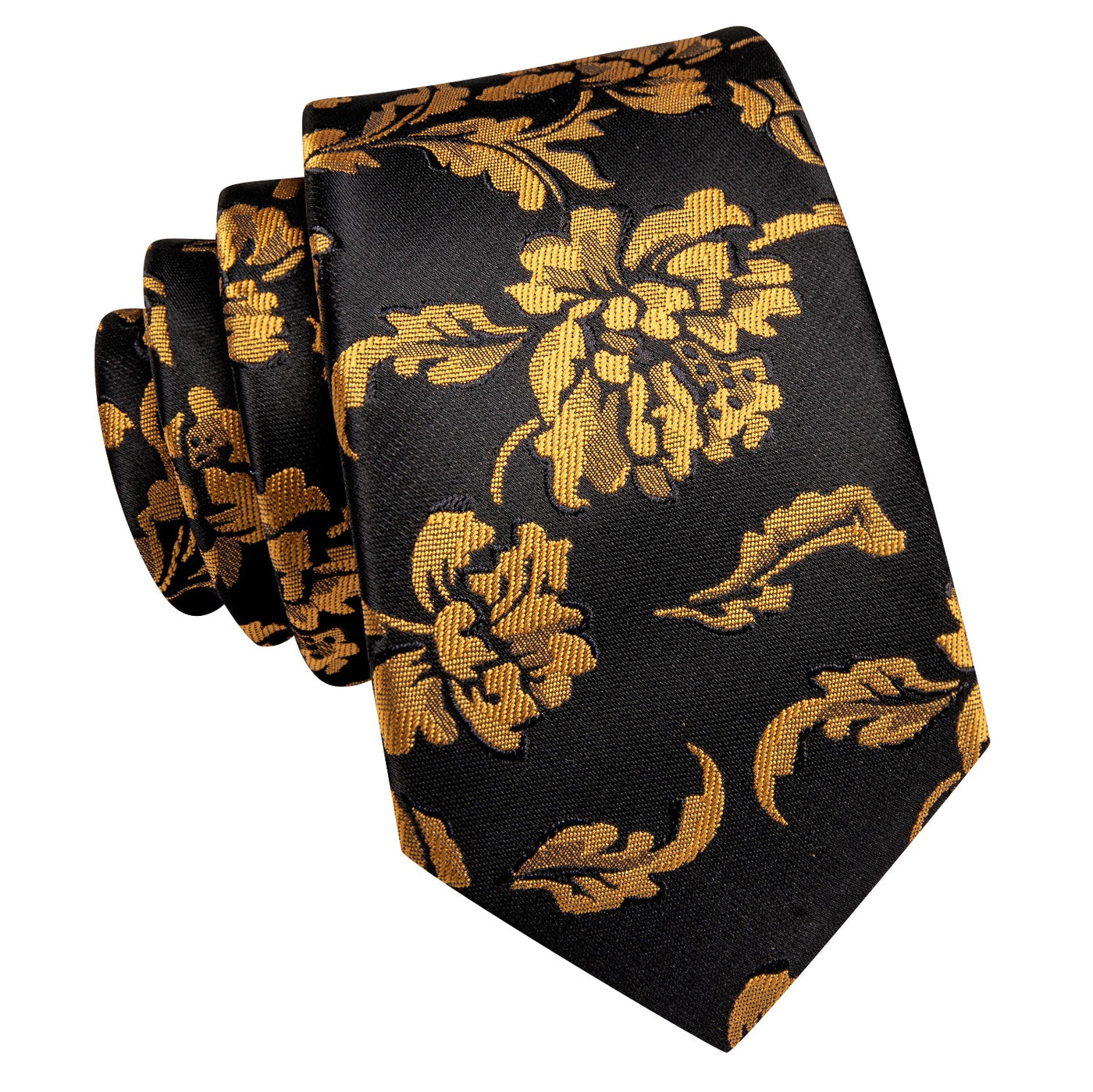Black & Gold Floral Silk Tie, Pocket Square & Cufflinks Set tie sets - Sophisticated Gentlemen