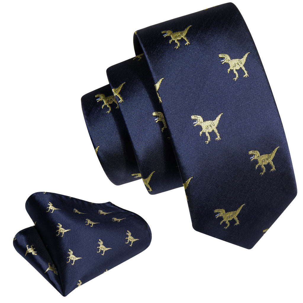Blue Dinosaur Silk Kid's Tie, Pocket Square and Cufflinks Set tie sets - Sophisticated Gentlemen