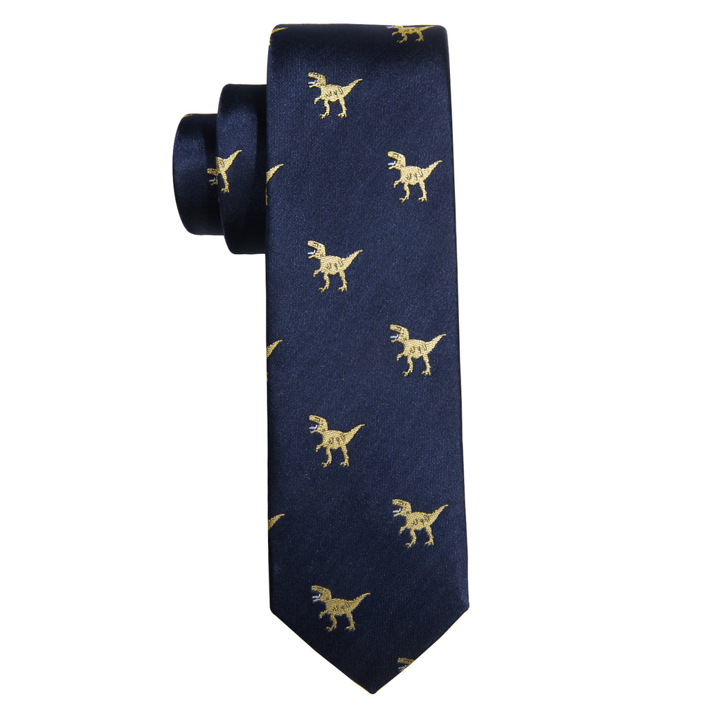 Blue Dinosaur Silk Kid's Tie, Pocket Square and Cufflinks Set tie sets - Sophisticated Gentlemen