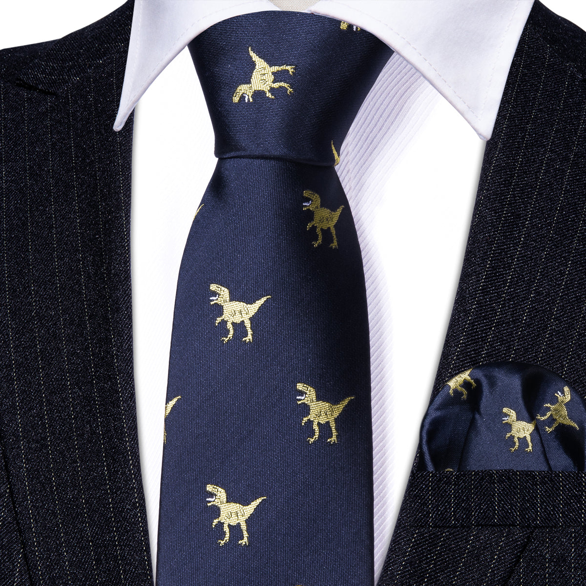 Blue Dinosaur Silk Kid's Tie, Pocket Square and Cufflinks Set tie sets - Sophisticated Gentlemen