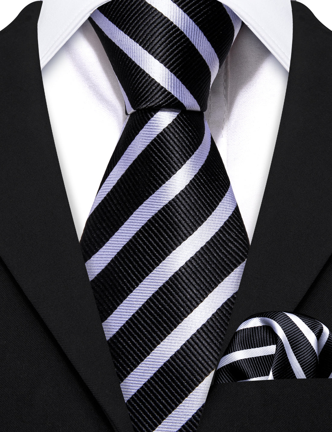 Black White Striped Children Tie, Pocket Square and Cufflinks Set tie sets - Sophisticated Gentlemen
