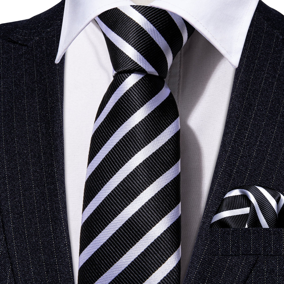 Black White Striped Children Tie, Pocket Square and Cufflinks Set tie sets - Sophisticated Gentlemen