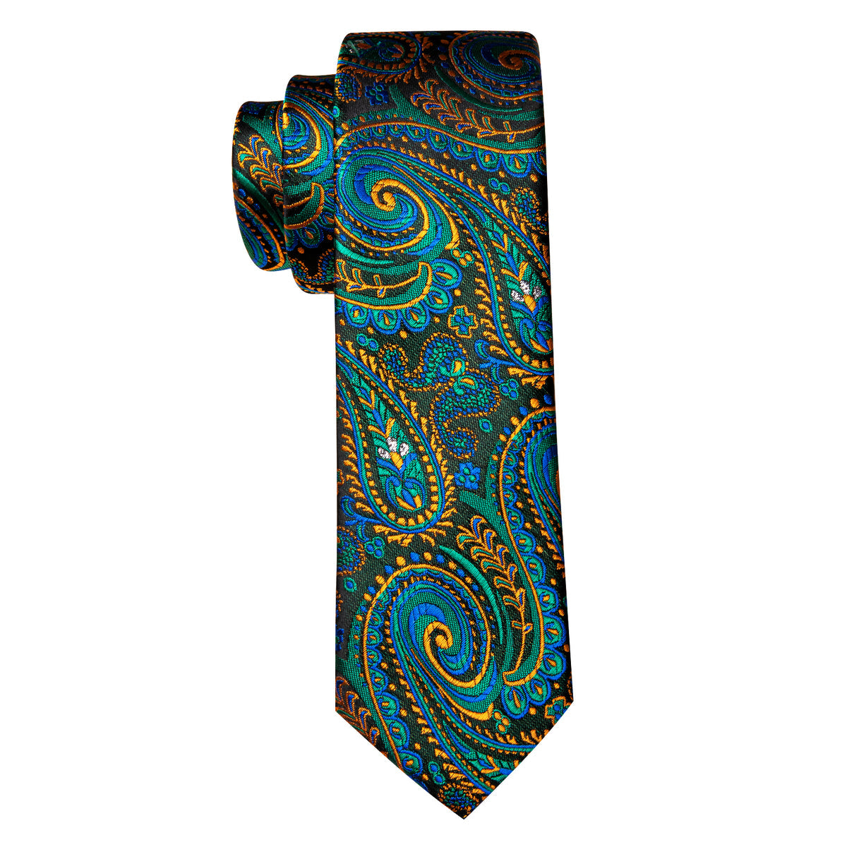 Teal Blue Orange Paisley Silk Kids Tie, Pocket Square and Cufflinks Set tie sets - Sophisticated Gentlemen