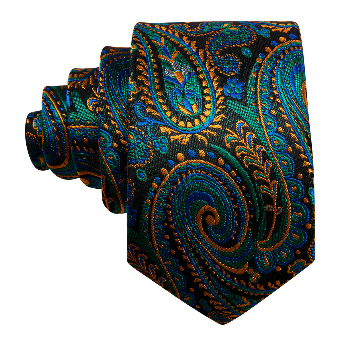 Teal Blue Orange Paisley Silk Kids Tie, Pocket Square and Cufflinks Set tie sets - Sophisticated Gentlemen