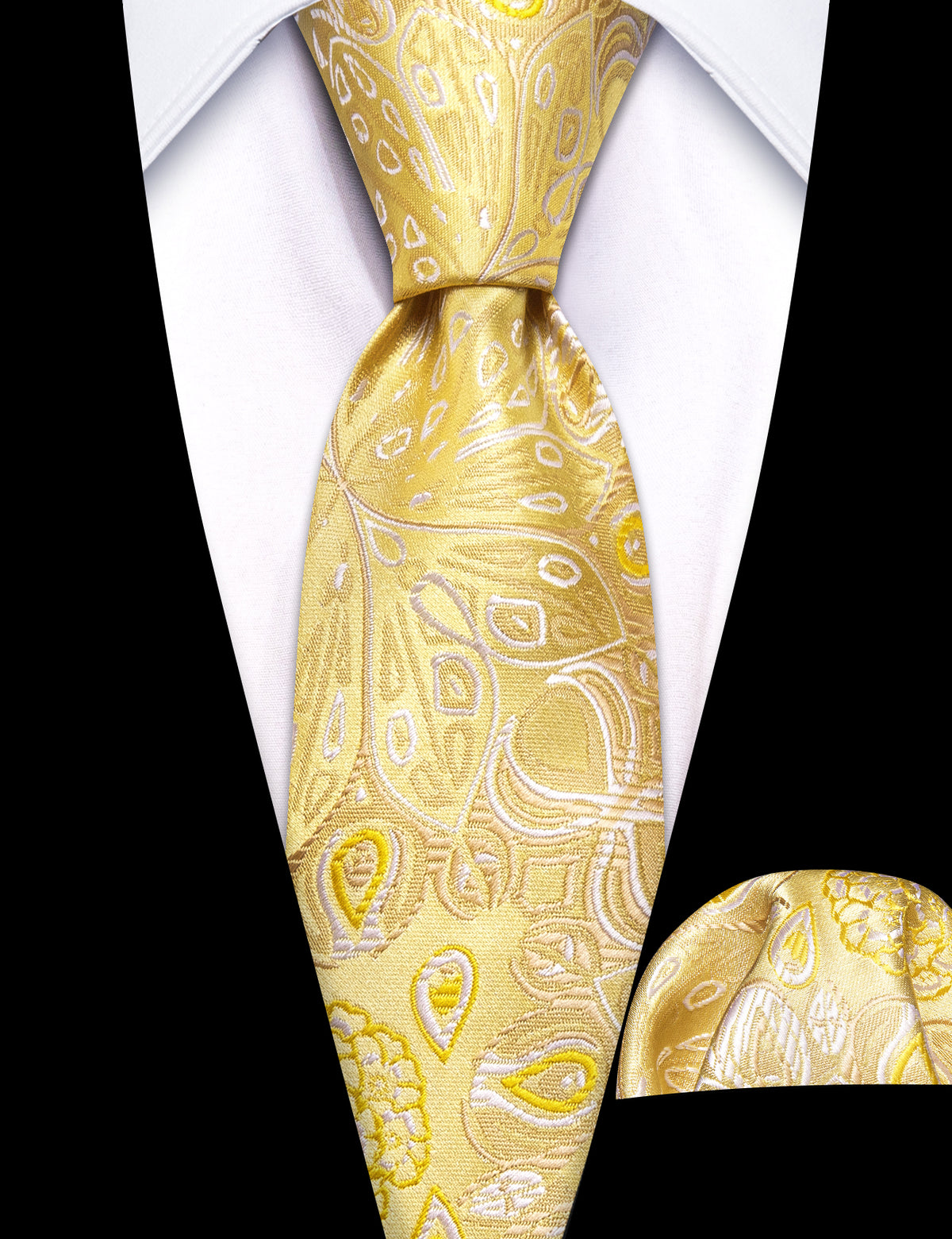 Gold White Paisley Tie, Pocket Square and Cufflinks Set tie sets - Sophisticated Gentlemen