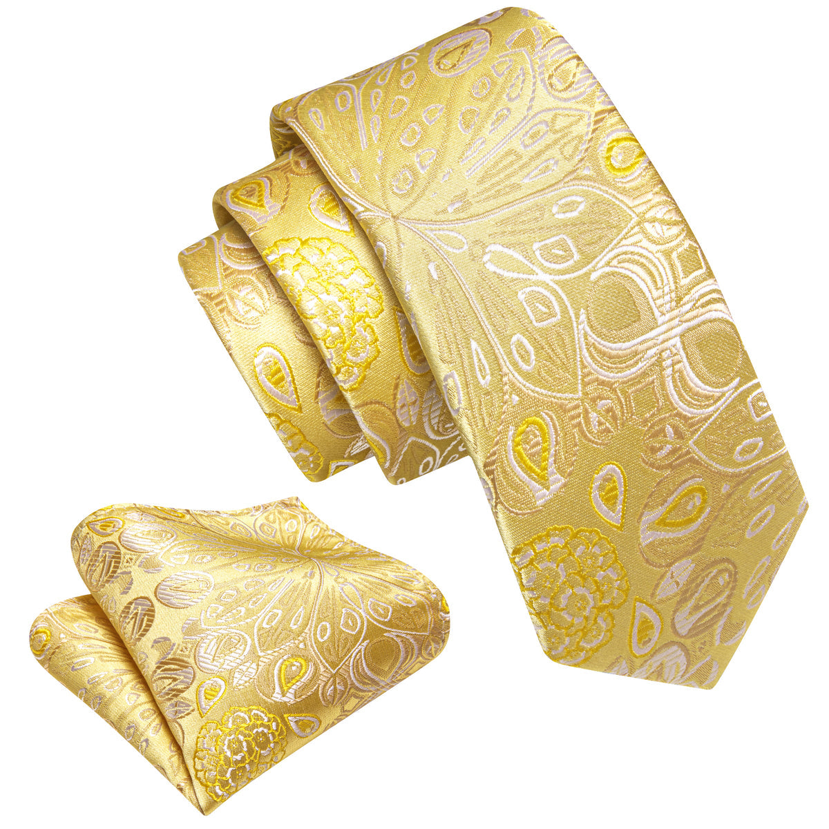 Gold White Paisley Tie, Pocket Square and Cufflinks Set tie sets - Sophisticated Gentlemen