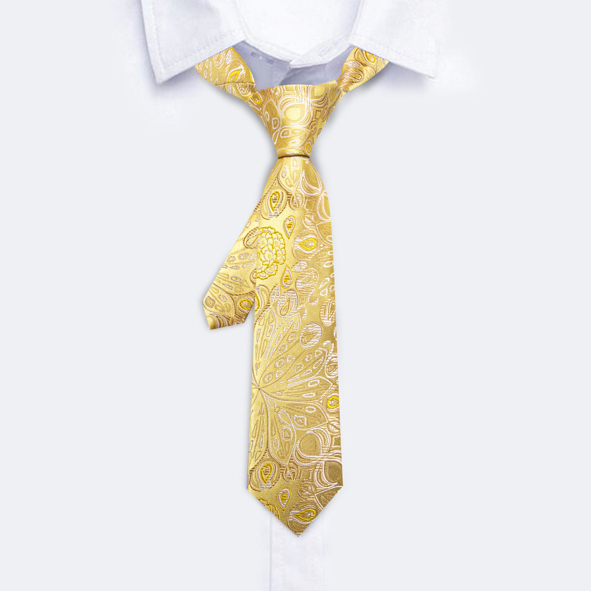 Gold White Paisley Tie, Pocket Square and Cufflinks Set Gold White Paisley Tie, Pocket Square and Cufflinks Set