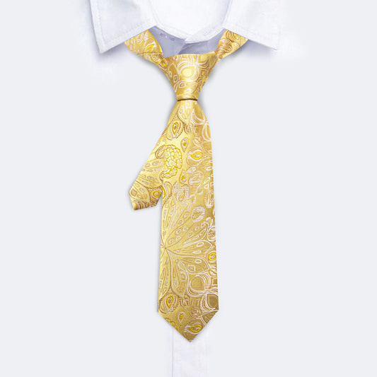 Gold White Paisley Tie, Pocket Square and Cufflinks Set tie sets    - Sophisticated Gentlemen