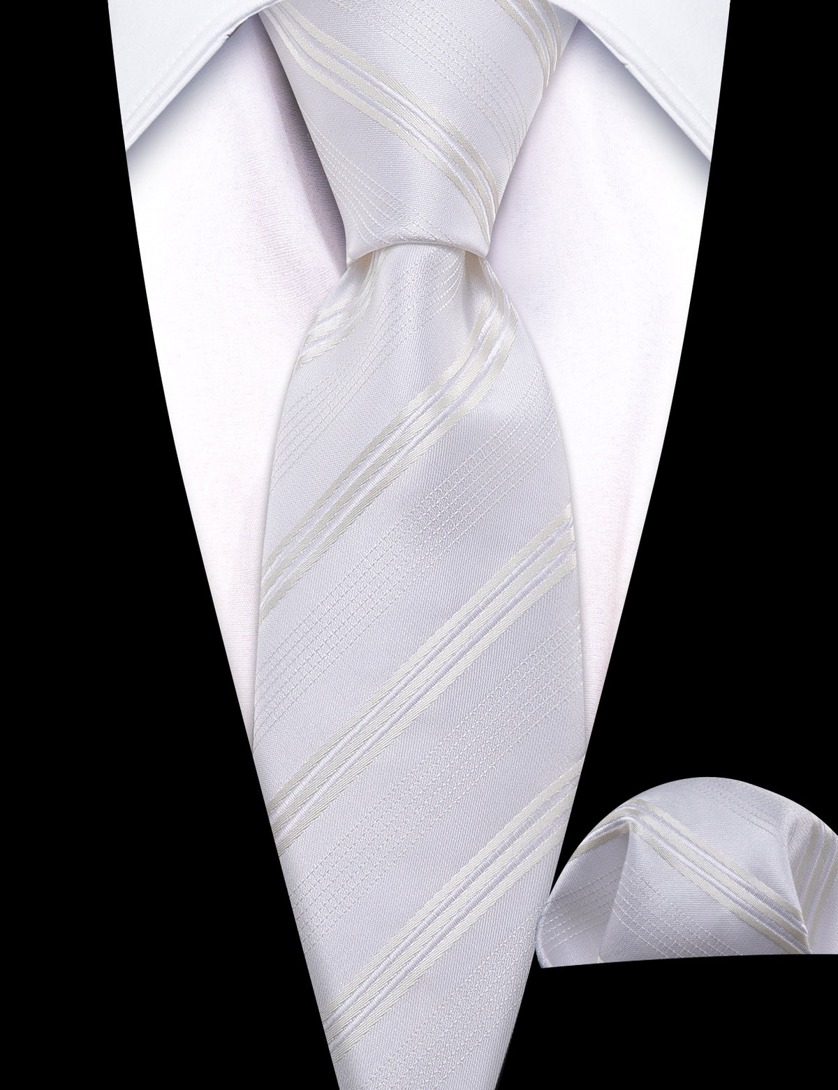 White Striped Children Tie, Pocket Square and Cufflinks Set tie sets - Sophisticated Gentlemen