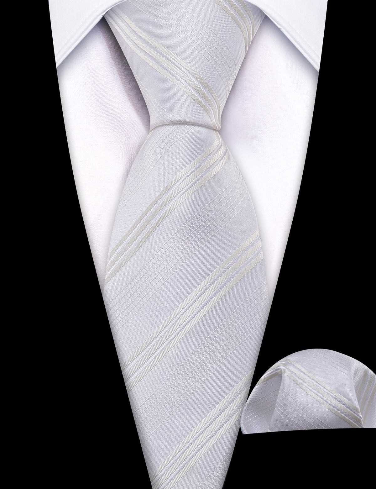 White Striped Children Tie, Pocket Square and Cufflinks Set tie sets - Sophisticated Gentlemen