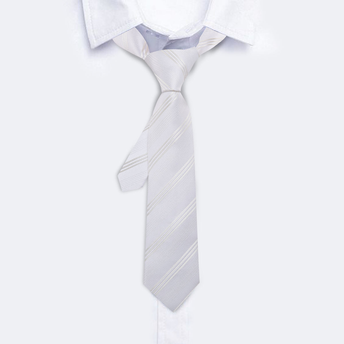 White Striped Children Tie, Pocket Square and Cufflinks Set tie sets - Sophisticated Gentlemen