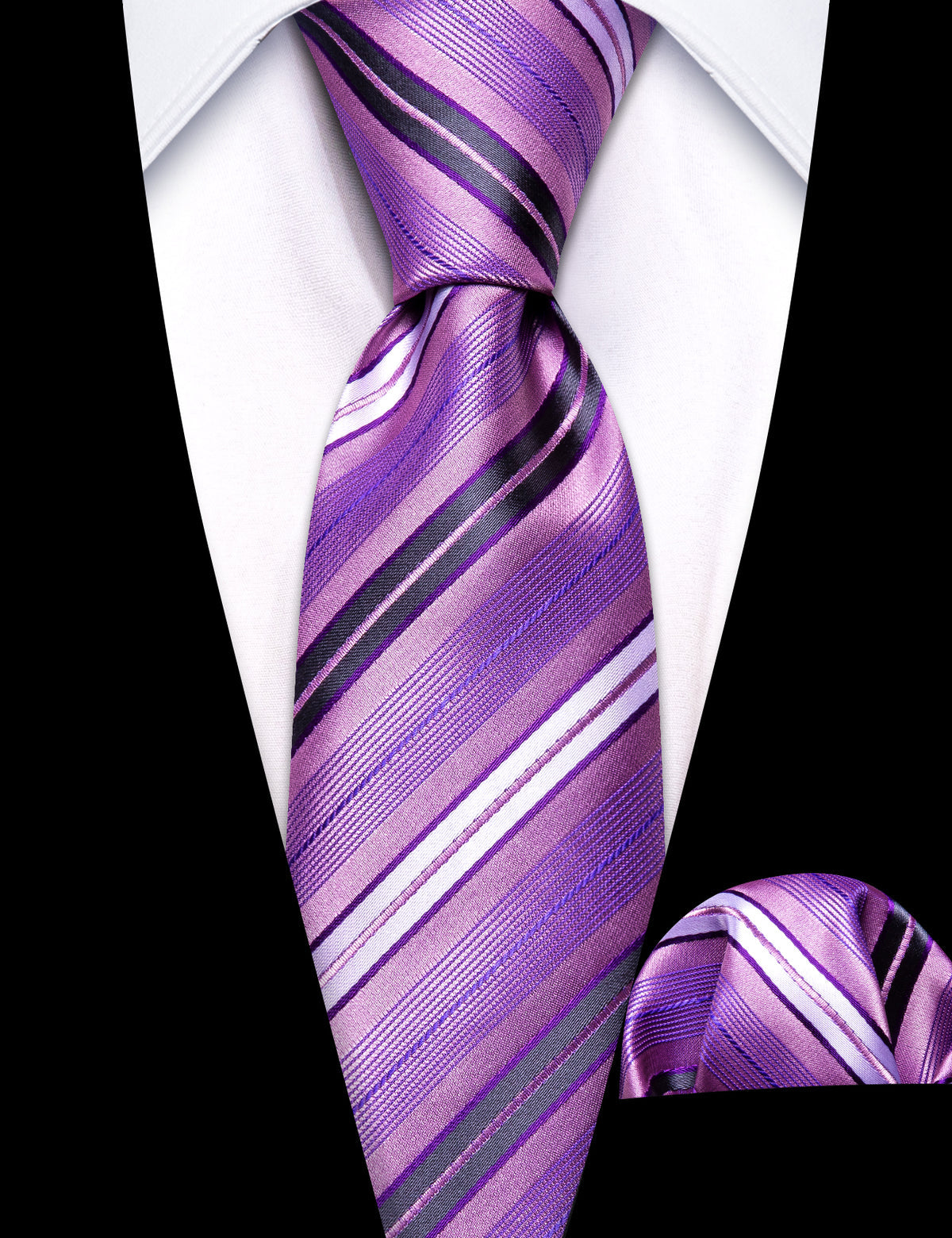 Purple Pink Striped Children Tie, Pocket Square and Cufflinks Set tie sets - Sophisticated Gentlemen