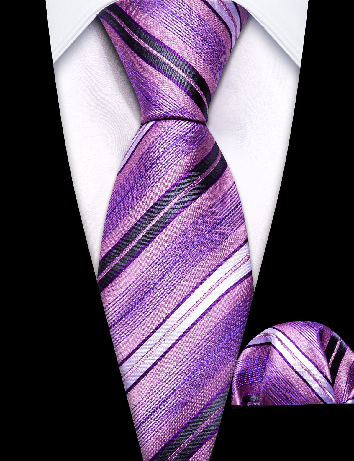Purple Pink Striped Children Tie, Pocket Square and Cufflinks Set tie sets - Sophisticated Gentlemen