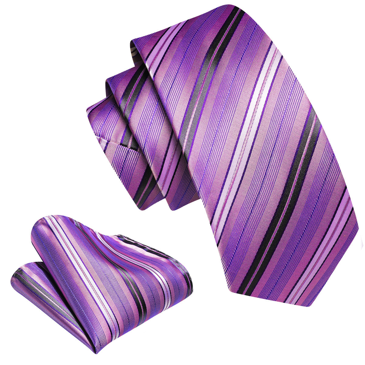 Purple Pink Striped Children Tie, Pocket Square and Cufflinks Set tie sets - Sophisticated Gentlemen