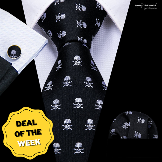Black and Skulls Silk Tie Set