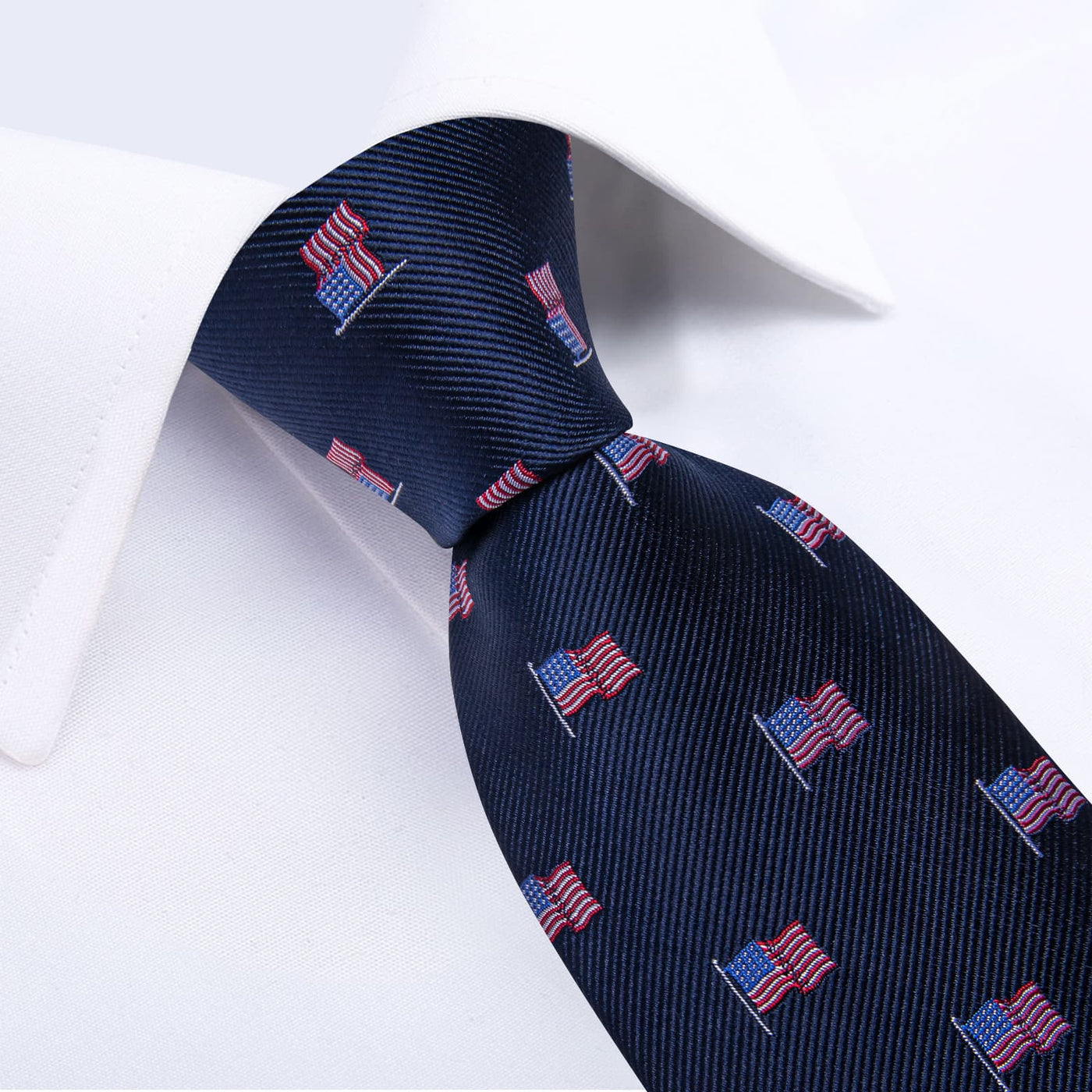 Navy Blue American Flag Tie, Pocket Square & Cufflinks Set – Patriotic Men's Accessory tie sets - Sophisticated Gentlemen