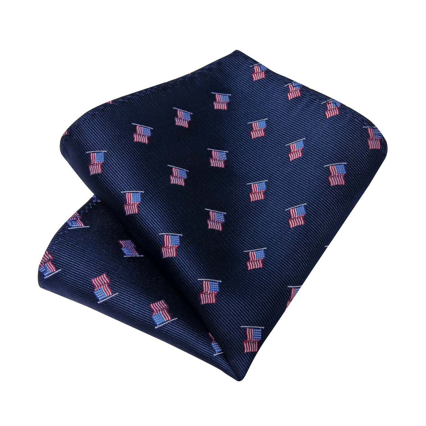 Navy Blue American Flag Tie, Pocket Square & Cufflinks Set – Patriotic Men's Accessory tie sets - Sophisticated Gentlemen