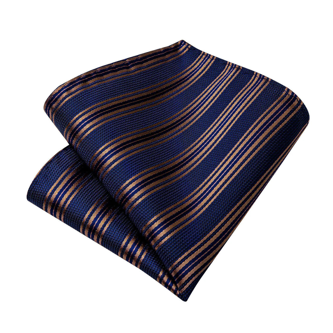 navy blue gold striped silk pocket square matching tie set