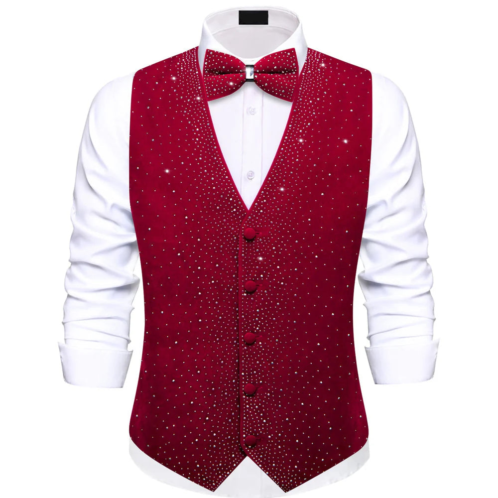 strapless open back dress Black Sparkling Rhinestone Vest & Bow Tie Set – Men's Formal Party Outfit