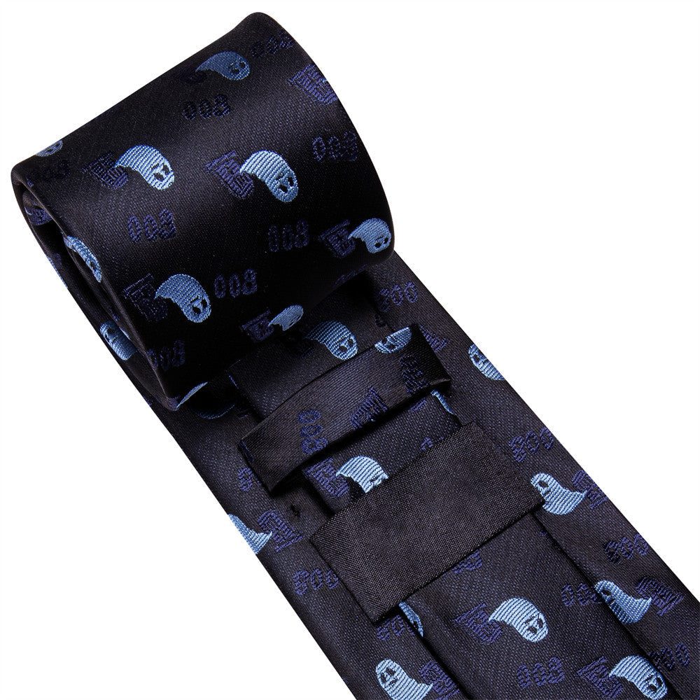 Halloween Black & Blue Ghost Necktie Set with Pocket Square and Cufflinks tie sets - Sophisticated Gentlemen
