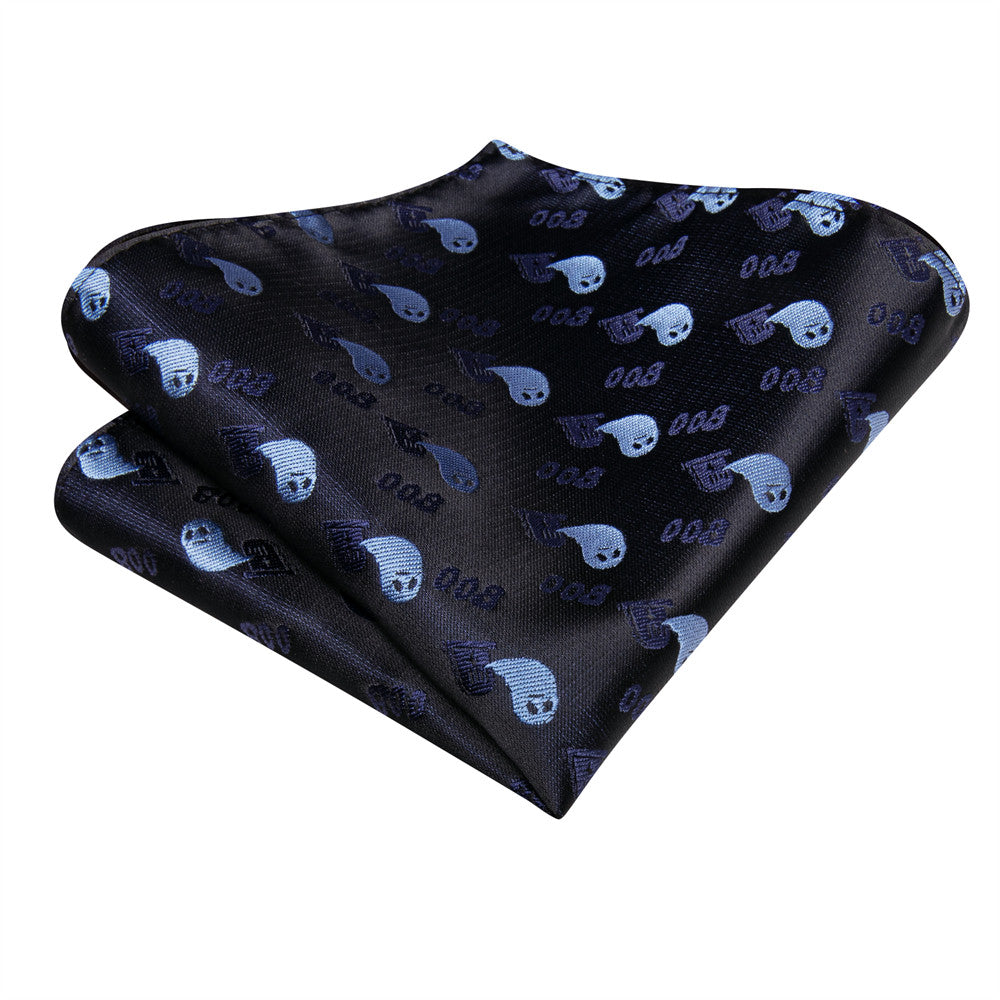 Halloween Black & Blue Ghost Necktie Set with Pocket Square and Cufflinks tie sets - Sophisticated Gentlemen
