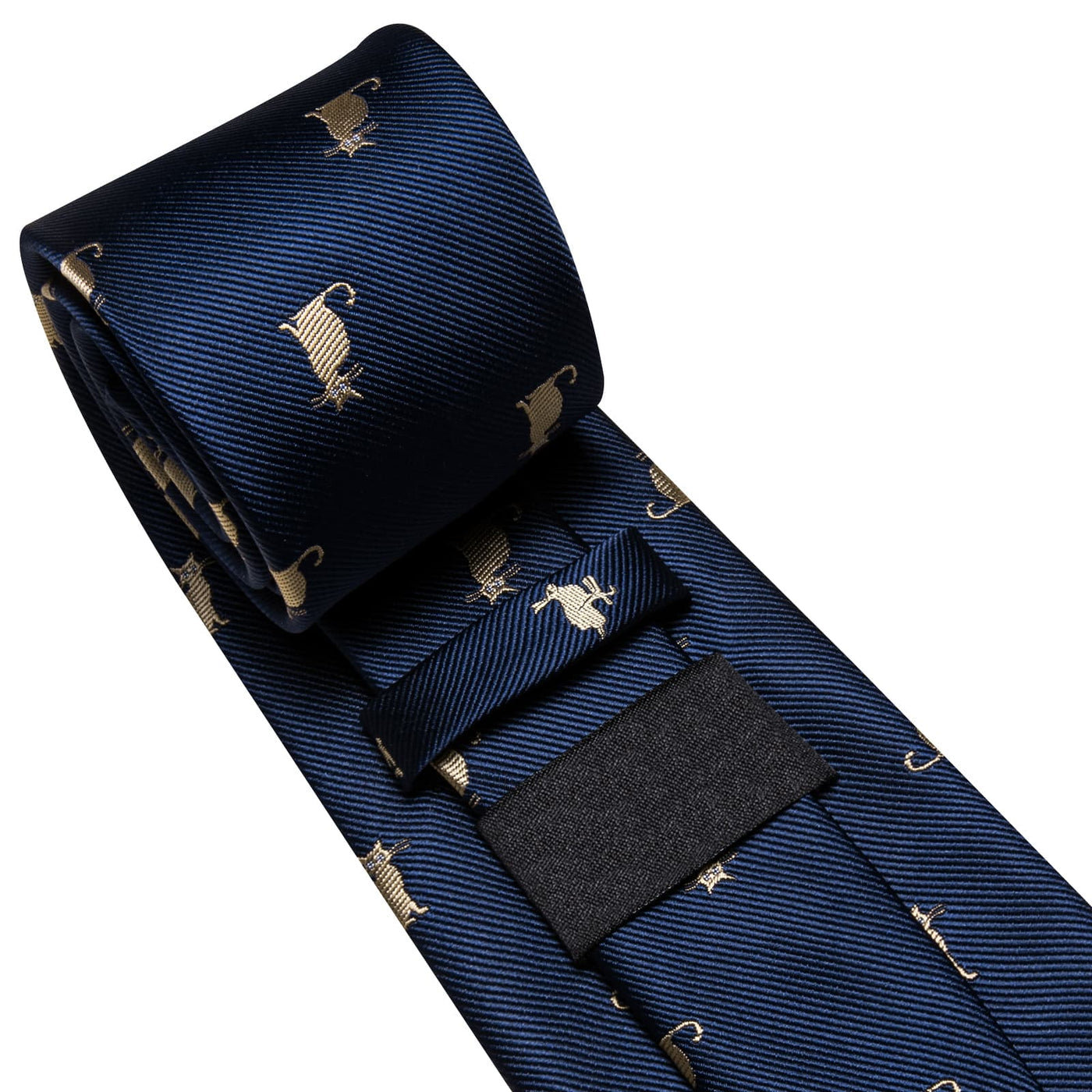 Navy Blue & Gold Cat Pattern Silk Tie Set tie sets - Sophisticated Gentlemen