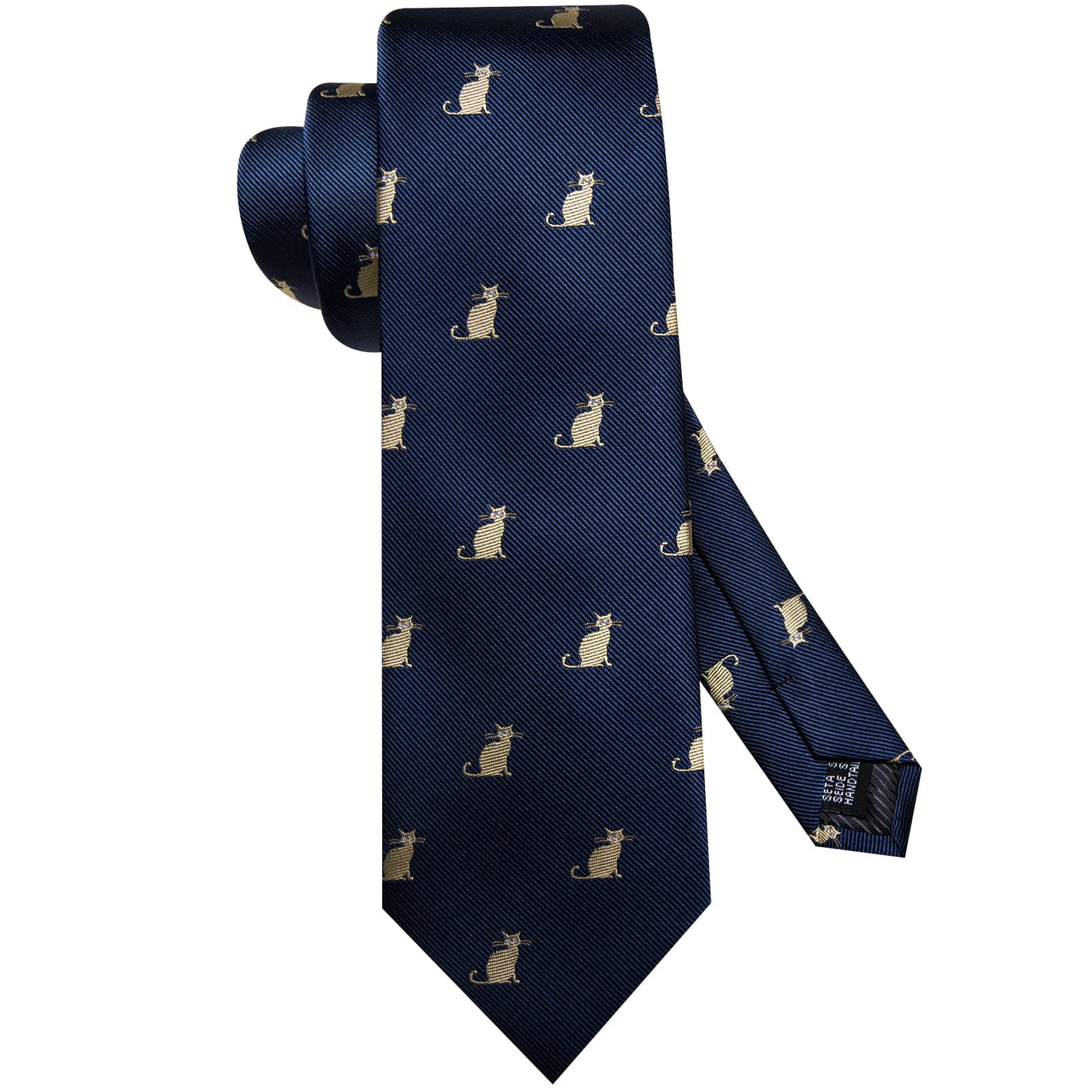 Navy Blue & Gold Cat Pattern Silk Tie Set tie sets - Sophisticated Gentlemen