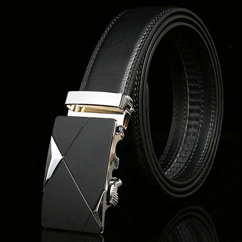 Matte Black and Silver Buckle Leather Belt Belt 43" Black - Sophisticated Gentlemen