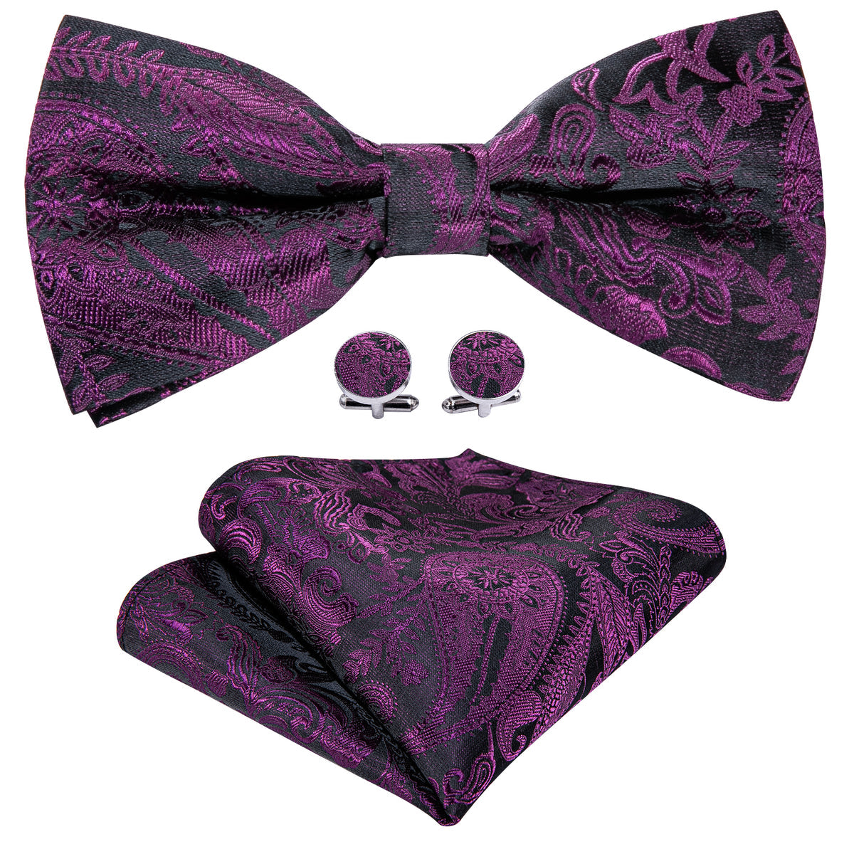 Purple Black Paisley Bow Tie Set bow ties - Sophisticated Gentlemen