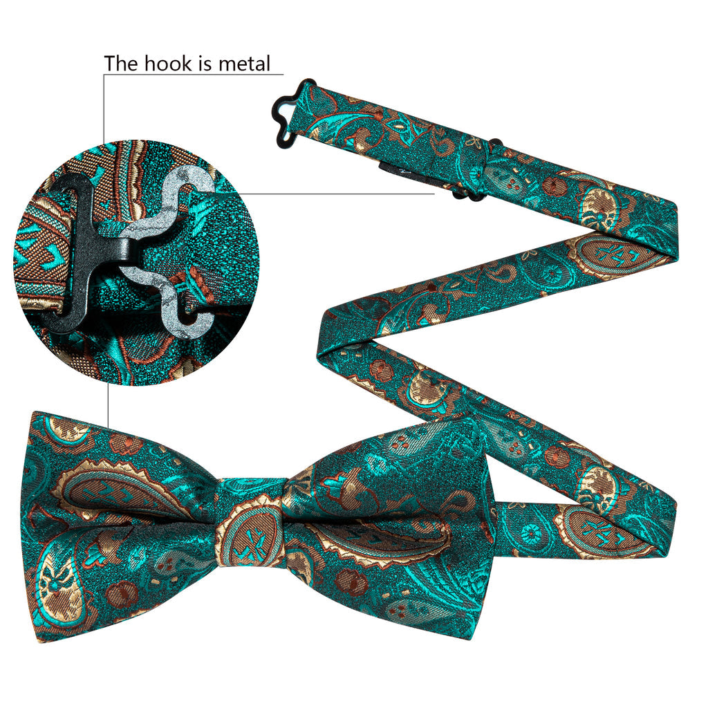 Teal Blue Paisley Silk Bow Tie Set bow ties - Sophisticated Gentlemen