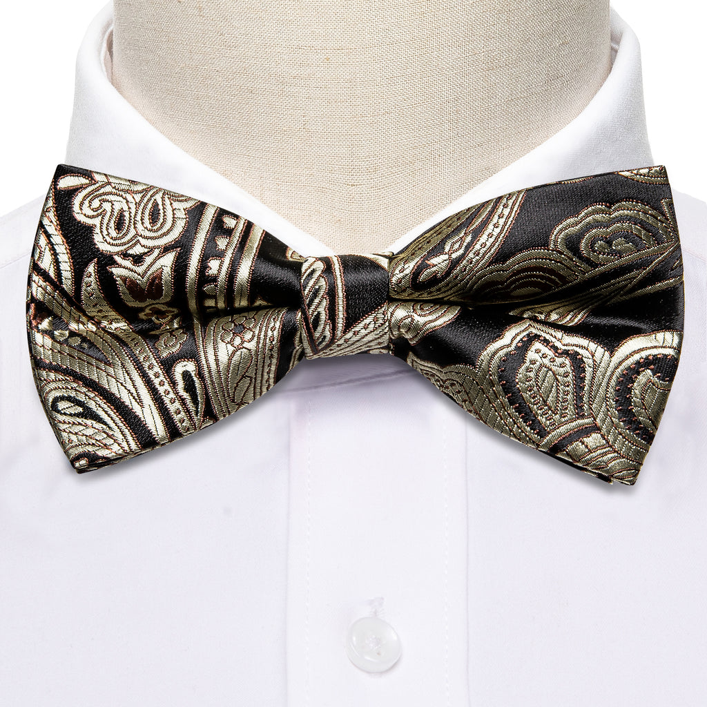 Black Golden Paisley Bow Tie Set bow ties - Sophisticated Gentlemen