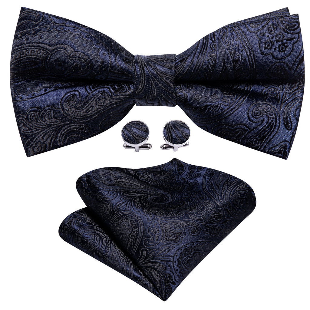Deep Blue Paisley Bow Tie Set bow ties - Sophisticated Gentlemen