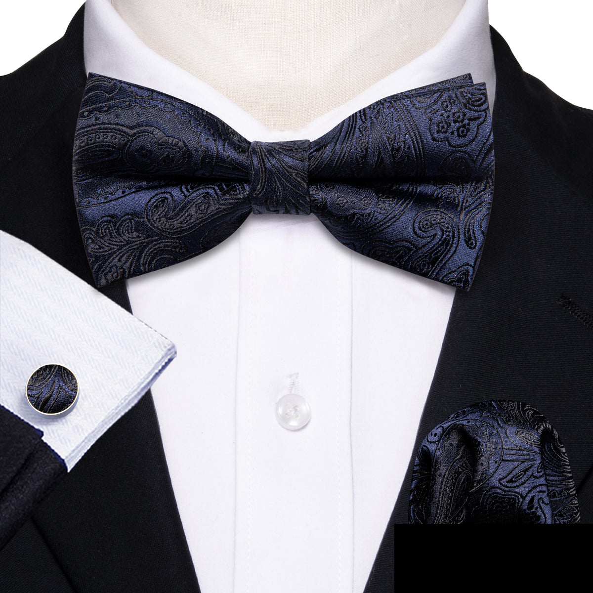 Deep Blue Paisley Bow Tie Set bow ties - Sophisticated Gentlemen