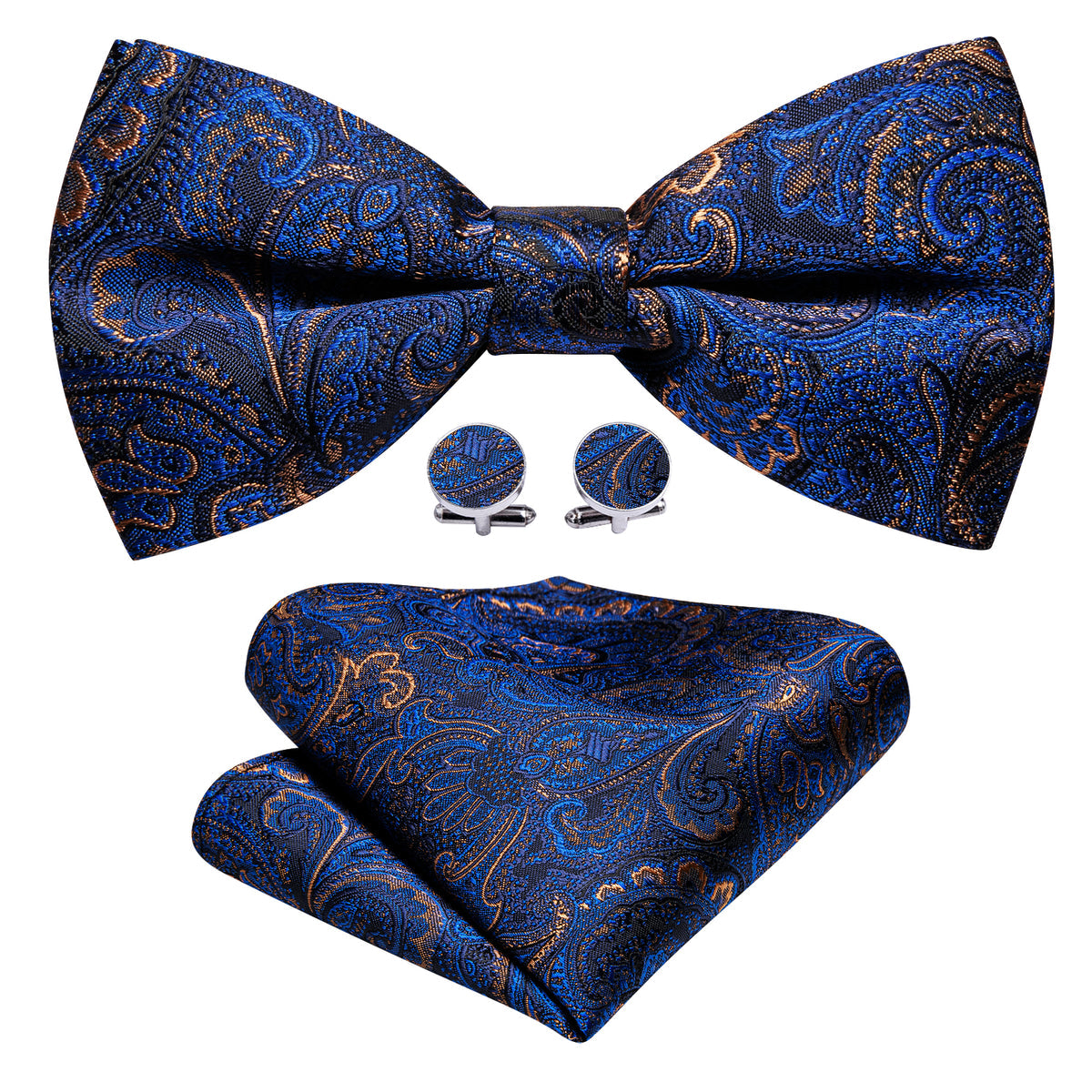 Blue Brown Paisley Bow Tie Set bow ties - Sophisticated Gentlemen