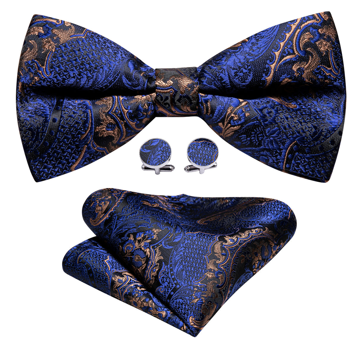 Blue Gold Paisley Bow Tie Set bow ties - Sophisticated Gentlemen