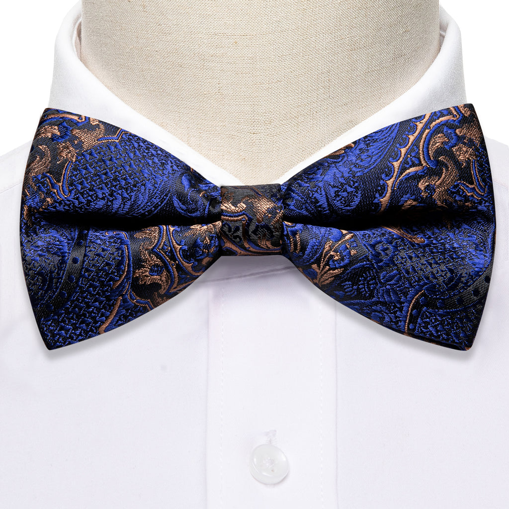 Blue Gold Paisley Bow Tie Set bow ties - Sophisticated Gentlemen