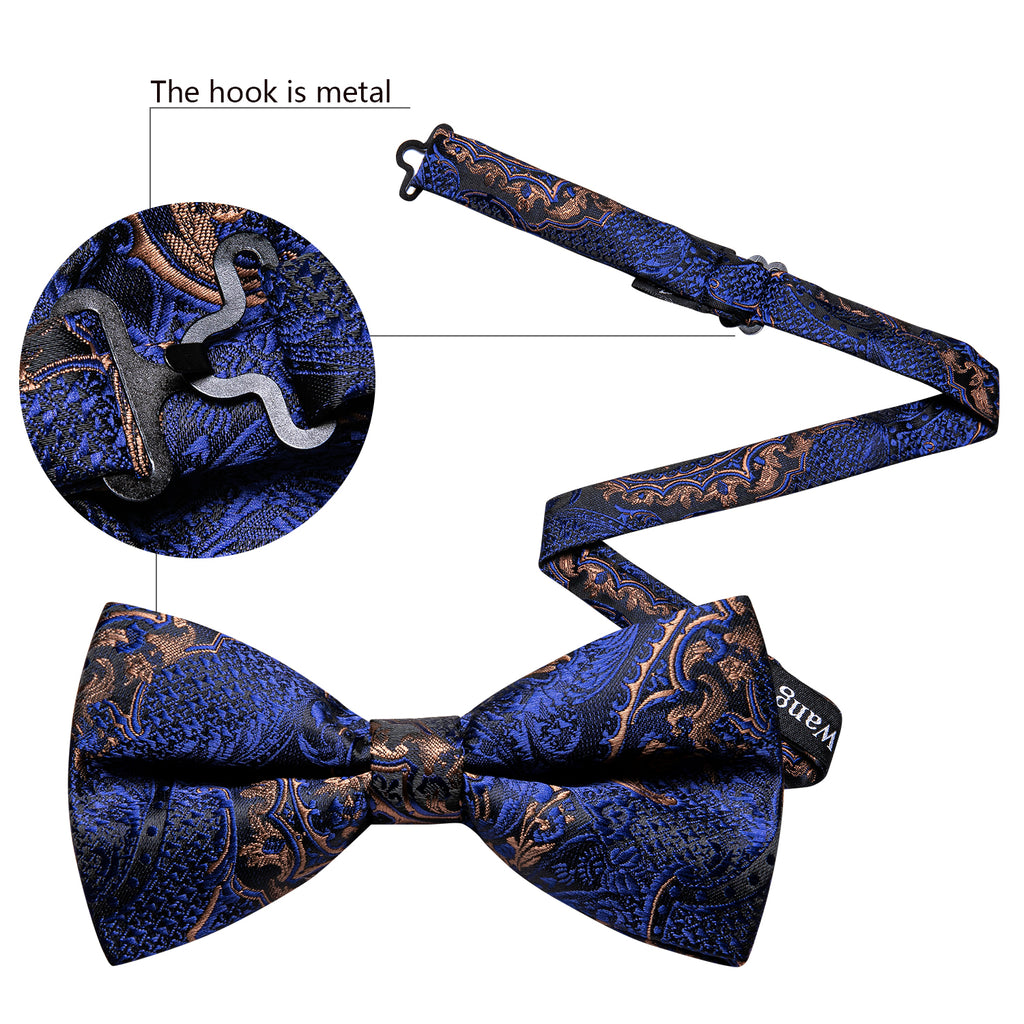Blue Gold Paisley Bow Tie Set bow ties - Sophisticated Gentlemen