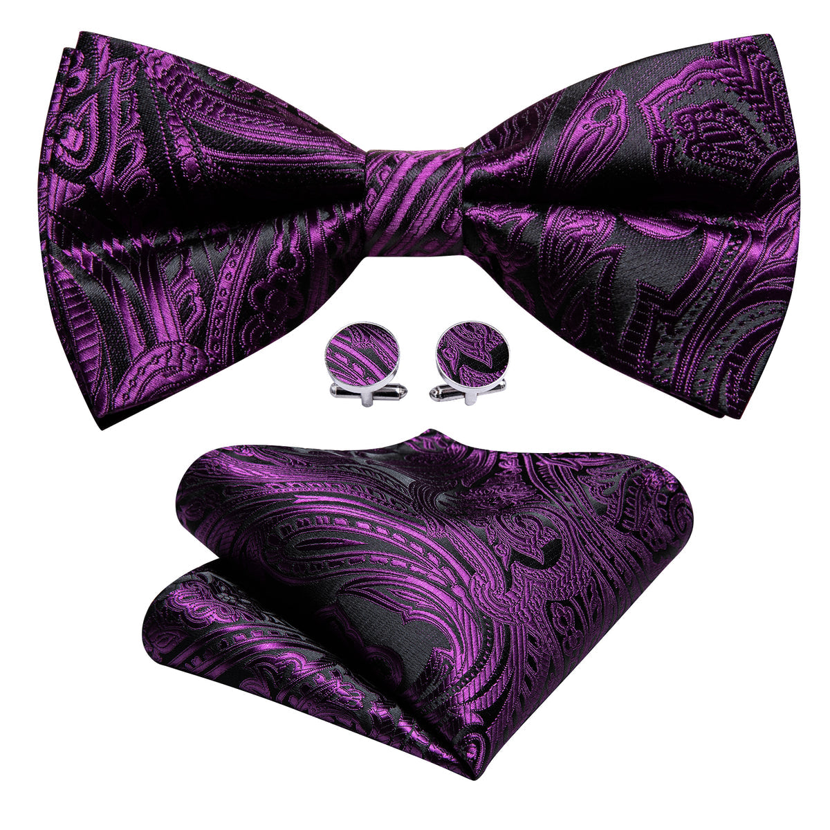 Purple Black Paisley Bow Tie Set bow ties - Sophisticated Gentlemen