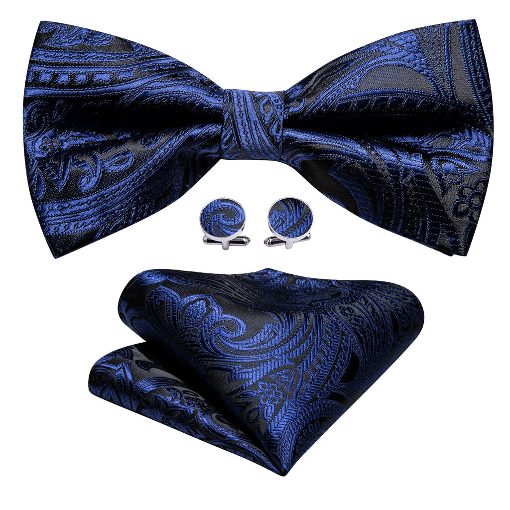 Black Blue Paisley Bow Tie Set bow ties - Sophisticated Gentlemen