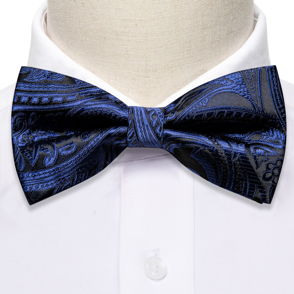 Black Blue Paisley Bow Tie Set bow ties - Sophisticated Gentlemen