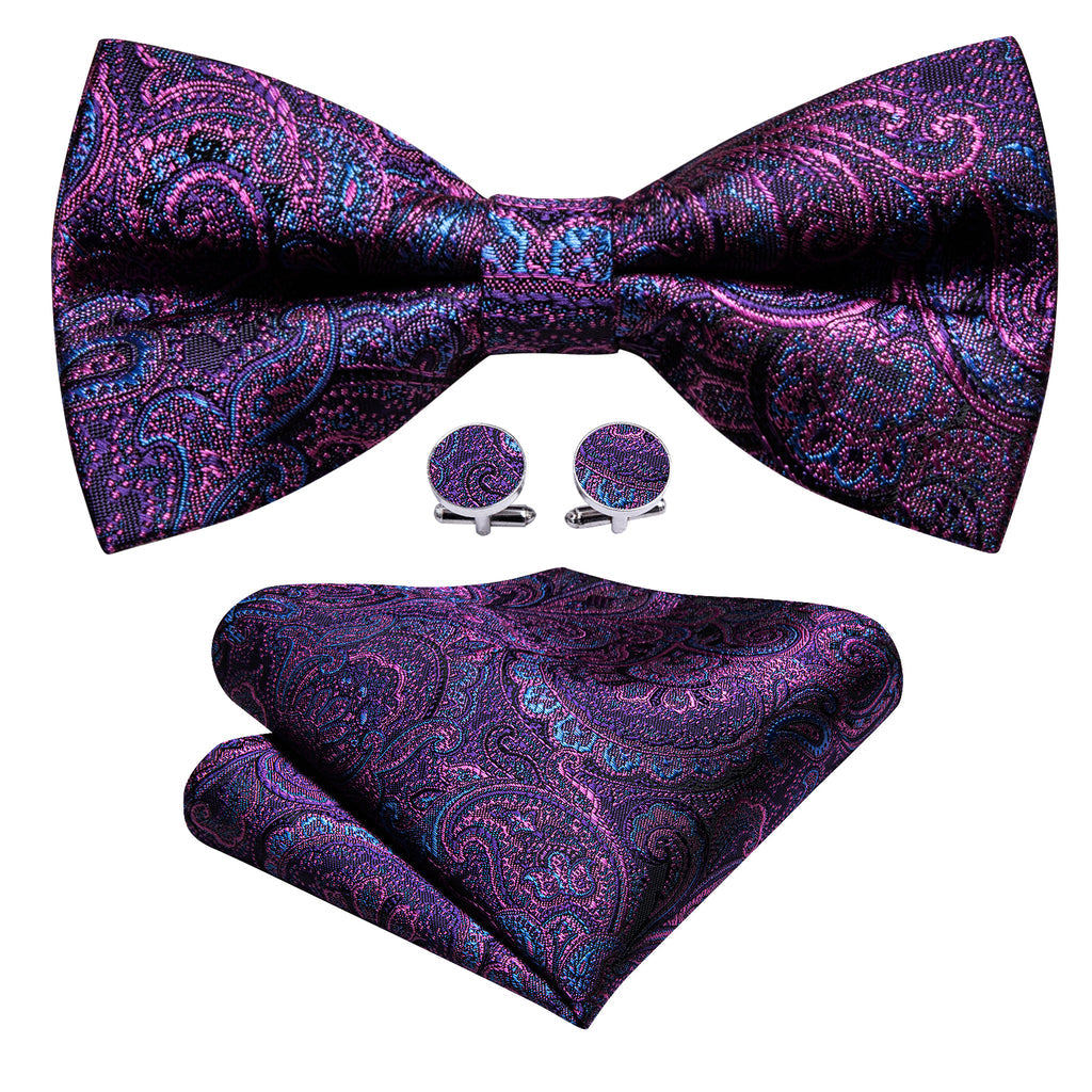 Purple Royal Blue Paisley Bow Tie Set bow ties - Sophisticated Gentlemen