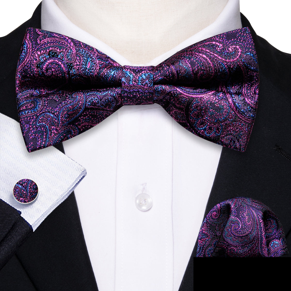 Purple Royal Blue Paisley Bow Tie Set bow ties - Sophisticated Gentlemen