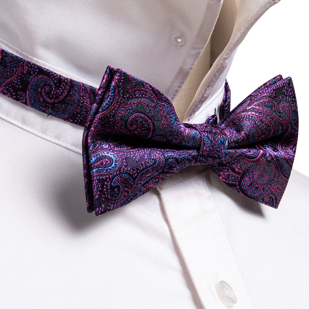 Purple Royal Blue Paisley Bow Tie Set bow ties - Sophisticated Gentlemen