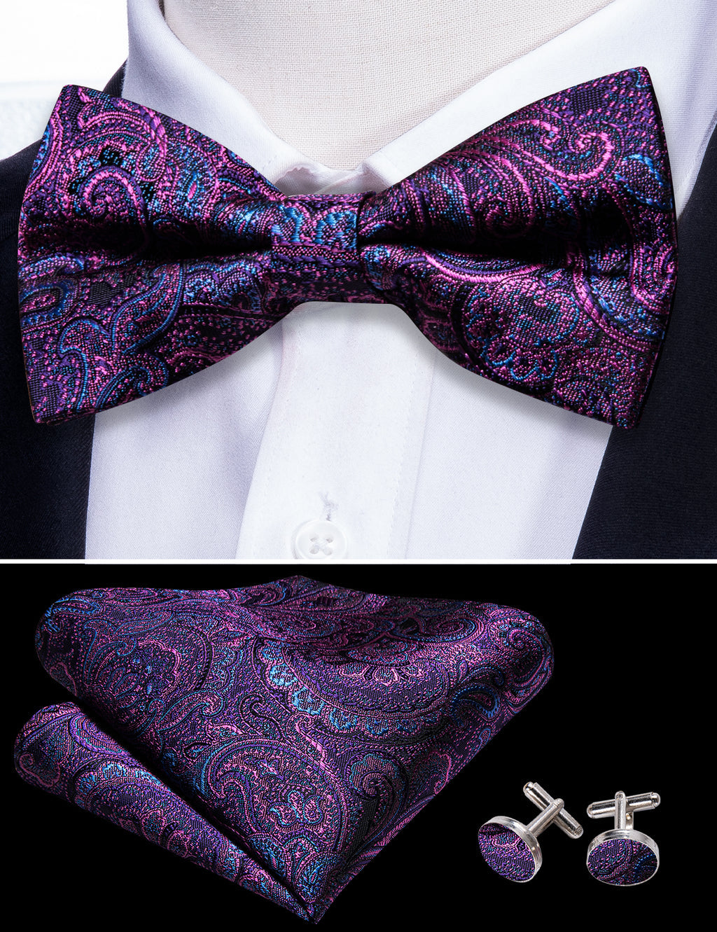 Purple Royal Blue Paisley Bow Tie Set bow ties - Sophisticated Gentlemen