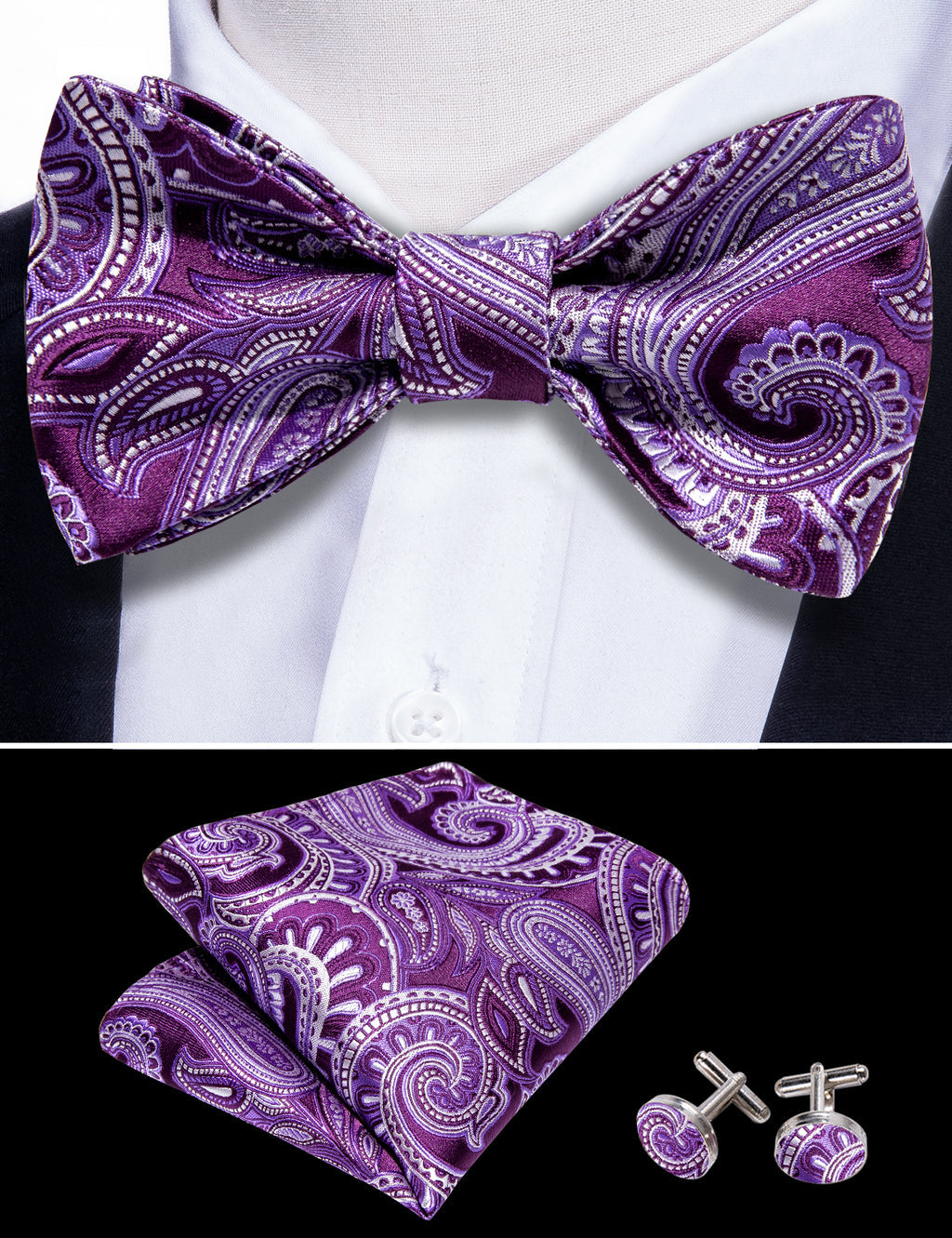 Purple Paisley Bow Tie Set bow ties - Sophisticated Gentlemen