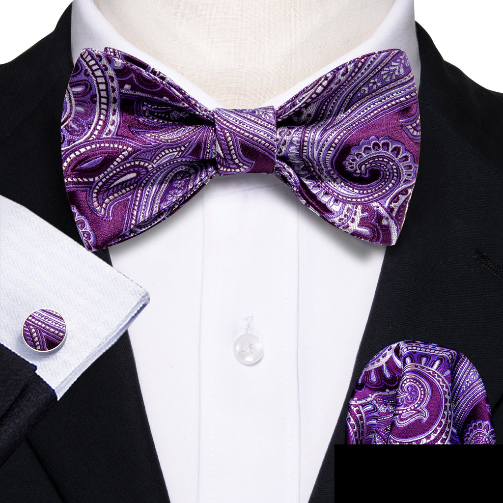 Purple Paisley Bow Tie Set bow ties - Sophisticated Gentlemen